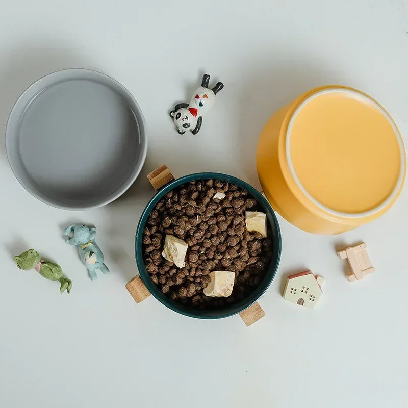 A5 Self-Assembly Ceramic Double Cat Bowl Dog Bowl 400ML Pet Feeding Water Bowl Cat Puppy Feeder Product Suppliesfood Water Bowls