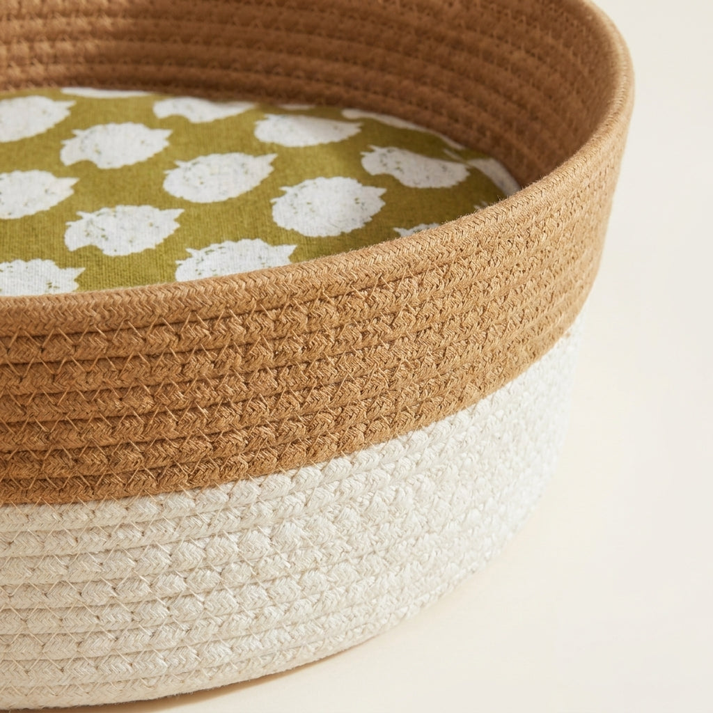 Panier Couffin Tressé pour Chat — Rotin & Bouclette Crème
