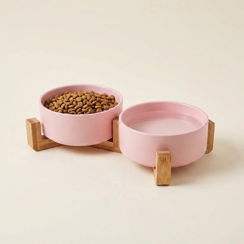 Set Double Gamelle Céramique sur Socle Bois — Coin Repas