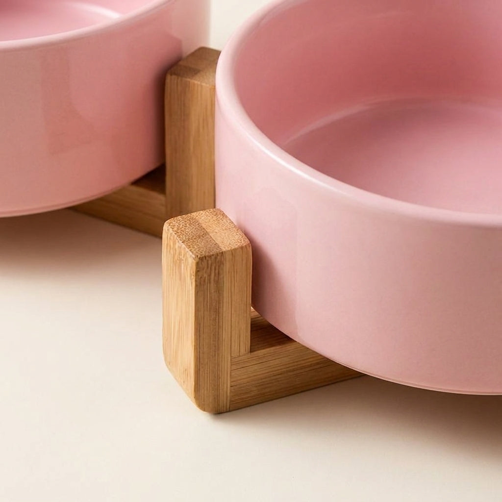 Set Double Gamelle Céramique sur Socle Bois — Coin Repas