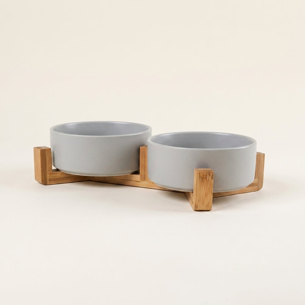 Set Double Gamelle Céramique sur Socle Bois — Coin Repas