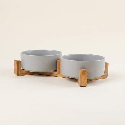 Set Double Gamelle Céramique sur Socle Bois — Coin Repas